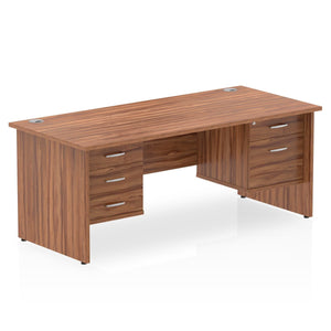 Impulse 1600 x 800mm Straight Desk Walnut Top Panel End Leg 1 x 2 Drawer 1 x 3 Drawer Fixed Pedestal