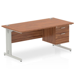 Impulse 1400 x 800mm Straight Desk Walnut Top Silver Cable Managed Leg with 1 x 2 Drawer Fixed Pedestal