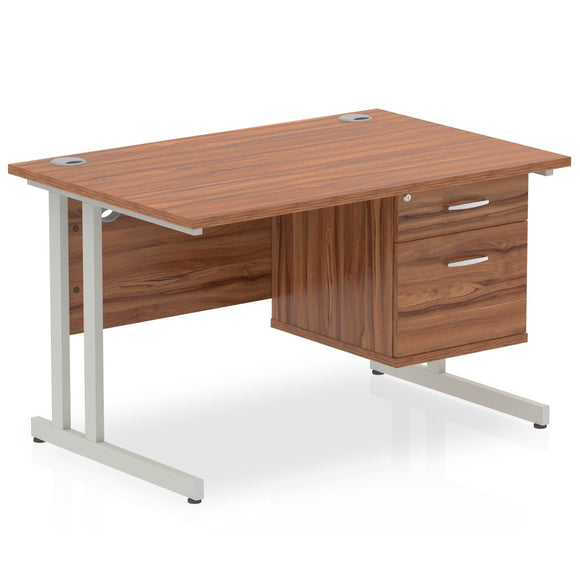 Impulse 1800 x 800mm Straight Desk Walnut Top Silver Cable Managed Leg 1 x 2 Drawer Fixed Pedestal