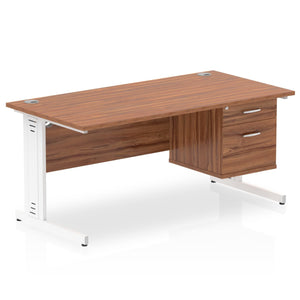 Impulse 1600 x 800mm Straight Desk Walnut Top White Cable Managed Leg 1 x 2 Drawer Fixed Pedestal