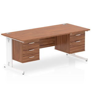 Impulse 1800 x 800mm Straight Desk Walnut Top White Cable Managed Leg 1 x 2 Drawer 1 x 3 Drawer Fixed Pedestal