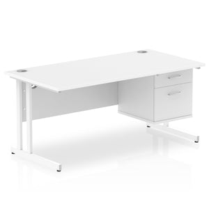 Impulse 1600 x 800mm Straight Desk White Top White Cantilever Leg 1 x 2 Drawer Fixed Pedestal