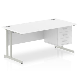 Impulse 1600 x 800mm Straight Desk White Top Silver Cantilever Leg 1 x 3 Drawer Fixed Pedestal