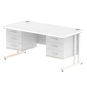 Impulse 1600 x 800mm Straight Desk White Top White Cantilever Leg 2 x 3 Drawer Fixed Pedestal