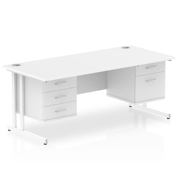 Impulse 1800 x 800mm Straight Desk White Top White Cantilever Leg 1 x 2 Drawer 1 x 3 Drawer Fixed Pedestal