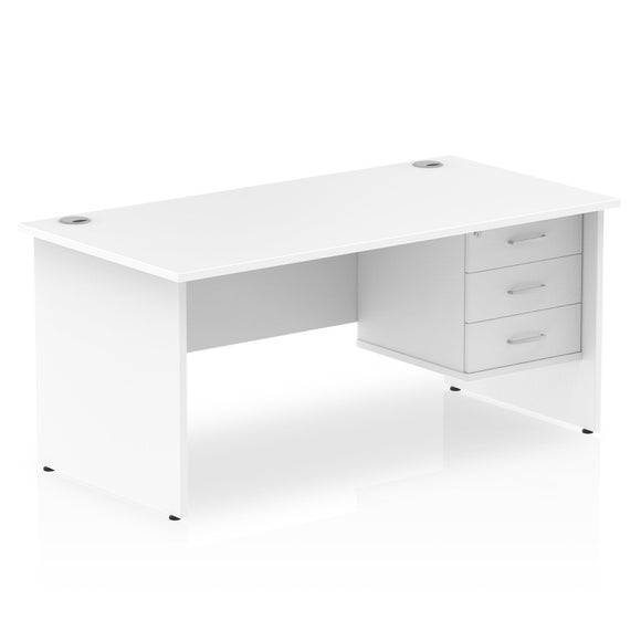 Impulse 1600 x 800mm Straight Desk White Top Panel End Leg 1 x 3 Drawer Fixed Pedestal