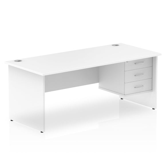 Impulse 1800 x 800mm Straight Desk White Top Panel End Leg 1 x 3 Drawer Fixed Pedestal