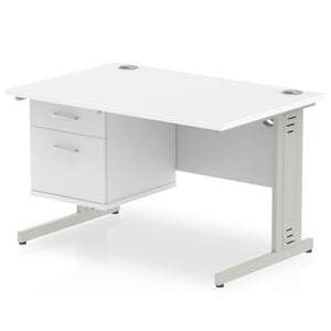 Impulse 1200 x 800mm Straight Desk White Top Silver Cable Managed Leg with 1 x 2 Drawer Fixed Pedestal