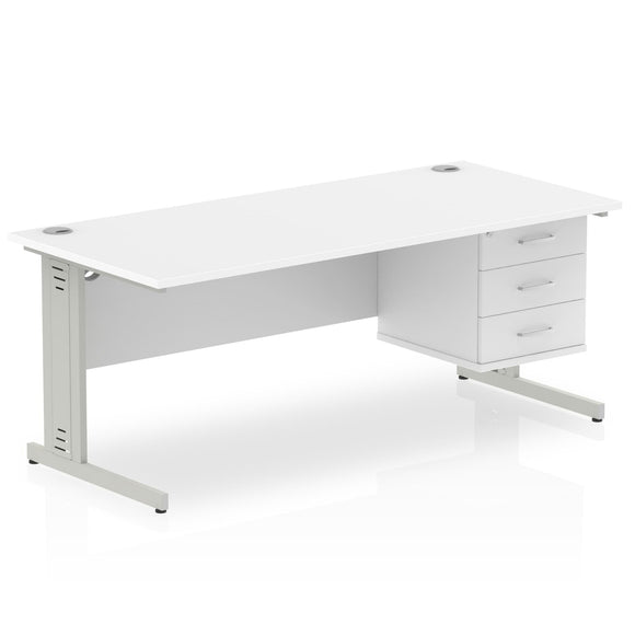 Impulse 1800 x 800mm Straight Desk White Top Silver Cable Managed Leg 1 x 3 Drawer Fixed Pedestal