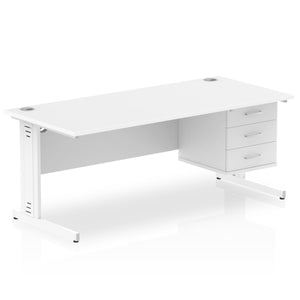 Impulse 1800 x 800mm Straight Desk White Top White Cable Managed Leg 1 x 3 Drawer Fixed Pedestal