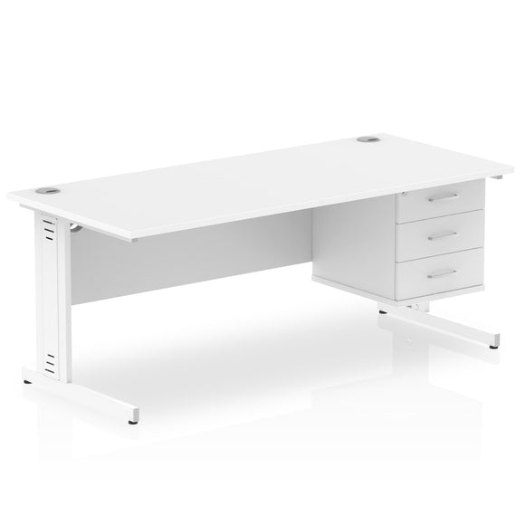 Impulse 1800 x 800mm Straight Desk White Top White Cable Managed Leg 1 x 3 Drawer Fixed Pedestal