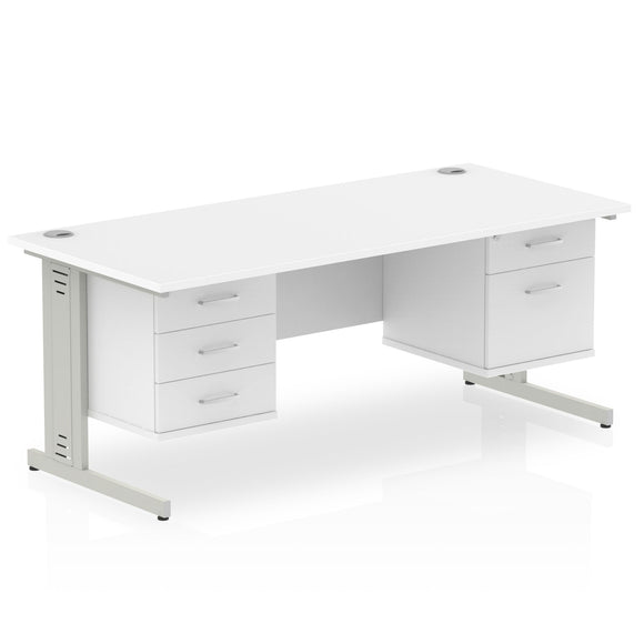 Impulse 1600 x 800mm Straight Desk White Top Silver Cable Managed Leg 1 x 2 Drawer 1 x 3 Drawer Fixed Pedestal