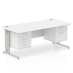Impulse 1800 x 800mm Straight Desk White Top Silver Cable Managed Leg 1 x 2 Drawer 1 x 3 Drawer Fixed Pedestal