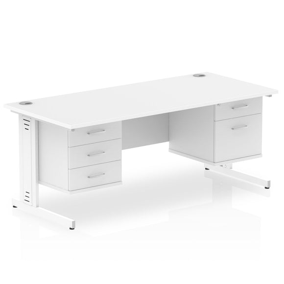 Impulse 1800 x 800mm Straight Desk White Top White Cable Managed Leg 1 x 2 Drawer 1 x 3 Drawer Fixed Pedestal