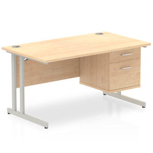 Impulse 1400 x 800mm Straight Desk Maple Top Silver Cantilever Leg with 1 x 2 Drawer Fixed Pedestal