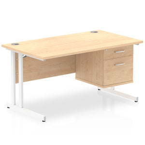 Impulse 1400 x 800mm Straight Desk Maple Top White Cantilever Leg with 1 x 2 Drawer Fixed Pedestal