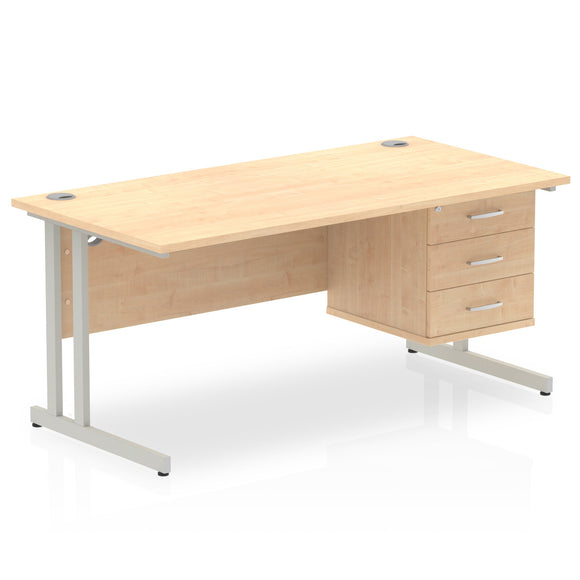 Impulse 1600 x 800mm Straight Desk Maple Top Silver Cantilever Leg 1 x 3 Drawer Fixed Pedestal