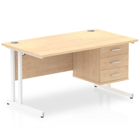 Impulse 1400 x 800mm Straight Desk Maple Top White Cantilever Leg with 1 x 3 Drawer Fixed Pedestal