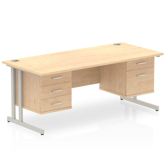 Impulse 1600 x 800mm Straight Desk Maple Top Silver Cantilever Leg 1 x 2 Drawer 1 x 3 Drawer Fixed Pedestal