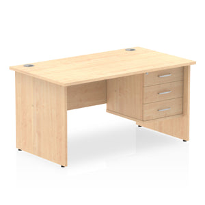 Impulse 1400 x 800mm Straight Desk Maple Top Panel End Leg with 1 x 3 Drawer Fixed Pedestal