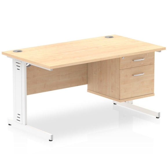 Impulse 1400 x 800mm Straight Desk Maple Top White Cable Managed Leg with 1 x 2 Drawer Fixed Pedestal