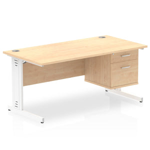 Impulse 1600 x 800mm Straight Desk Maple Top White Cable Managed Leg 1 x 2 Drawer Fixed Pedestal