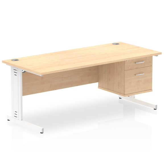 Impulse 1800 x 800mm Straight Desk Maple Top White Cable Managed Leg 1 x 2 Drawer Fixed Pedestal