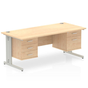Impulse 1800 x 800mm Straight Desk Maple Top Silver Cable Managed Leg 1 x 2 Drawer 1 x 3 Drawer Fixed Pedestal