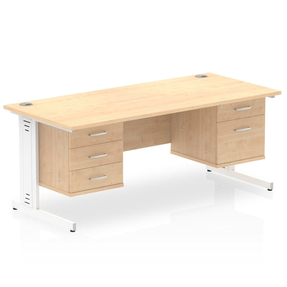 Impulse 1600 x 800mm Straight Desk Maple Top White Cable Managed Leg 1 x 2 Drawer 1 x 3 Drawer Fixed Pedestal