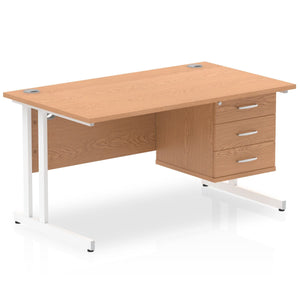 Impulse 1400 x 800mm Straight Desk Oak Top White Cantilever Leg with 1 x 3 Drawer Fixed Pedestal