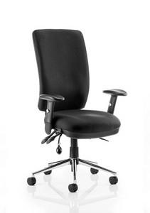 Flex Task Operator Chair White Frame Black Fabric Seat With Grey Back With Arms