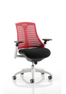 Flex Task Operator Chair White Frame Black Fabric Seat With Red Back With Arms