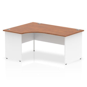 Impulse 1600mm Left Crescent Desk Walnut Top White Panel End Leg