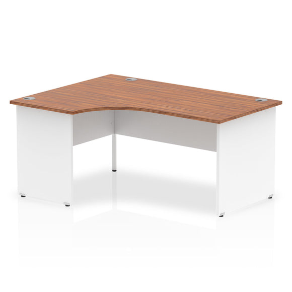 Impulse 1600mm Left Crescent Desk Walnut Top White Panel End Leg