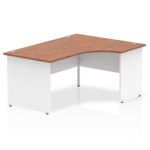 Impulse 1600mm Right Crescent Desk Walnut Top White Panel End Leg